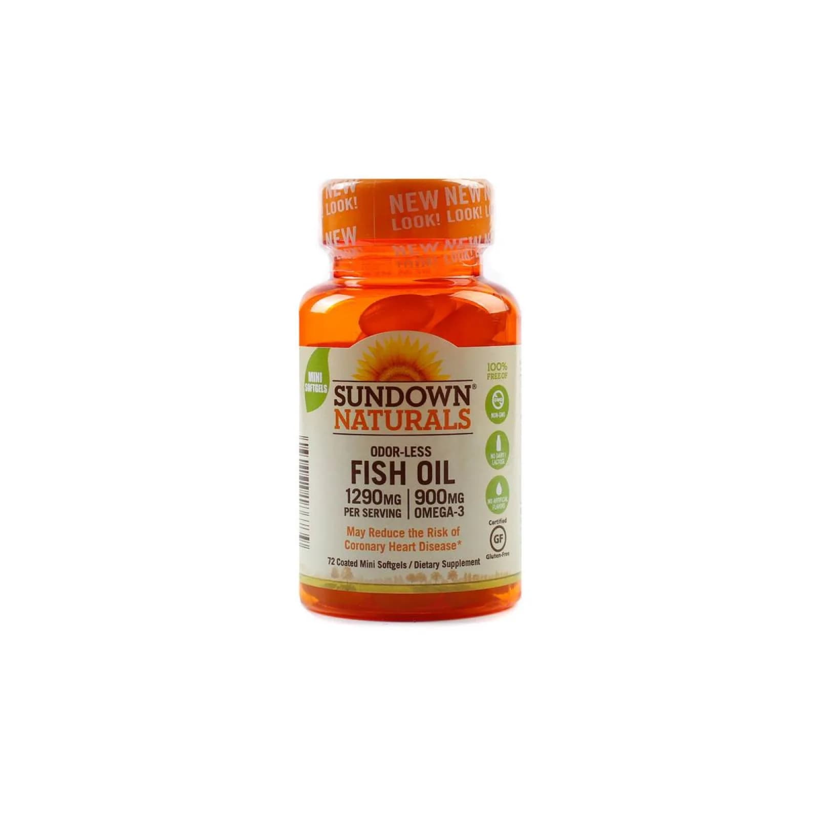 Odor-less Fish oil 1290mg - Sundown 72 coated mini softgels